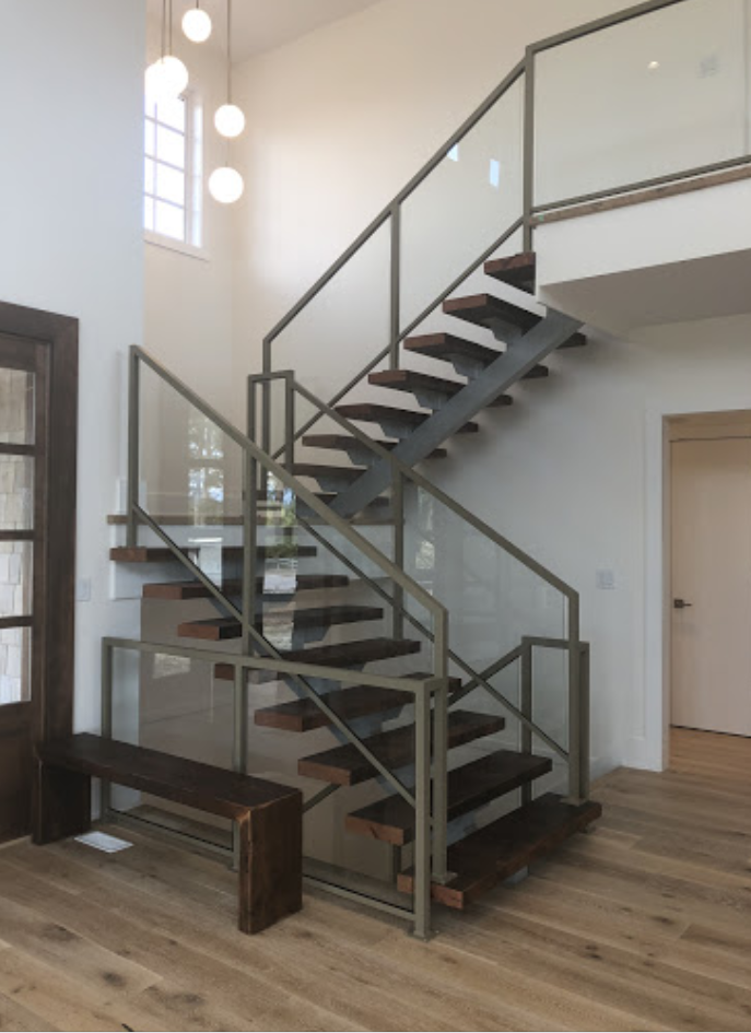 custom stair stringers with glass railing interior